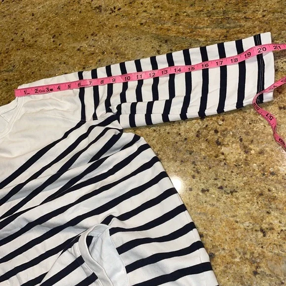 Talbots striped sweatshirt navy blue white cotton kangaroo pocket pullover X - Picture 5 of 10